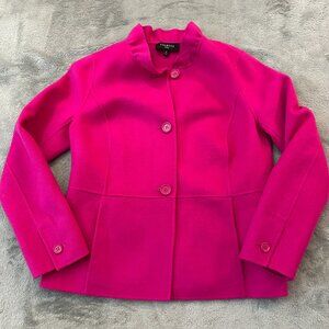 Talbots Hot Pink Wool Ruffle Collar Jacket Cardigan Sweater 6 Petite 6P